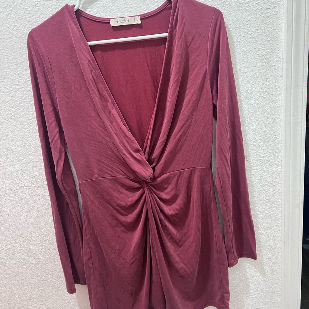 Burgundy Tie front bodycon dress